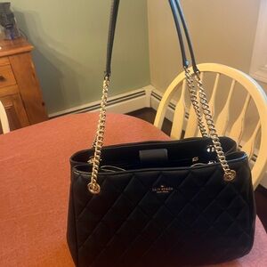 Kate Spade Black Quilted Shoulder Bag with Gold Chain and matching wallet